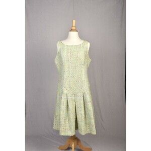 Jonathan Martin Studio Dress Green Tweed Pleated Sleeveless Knee Length Size 12